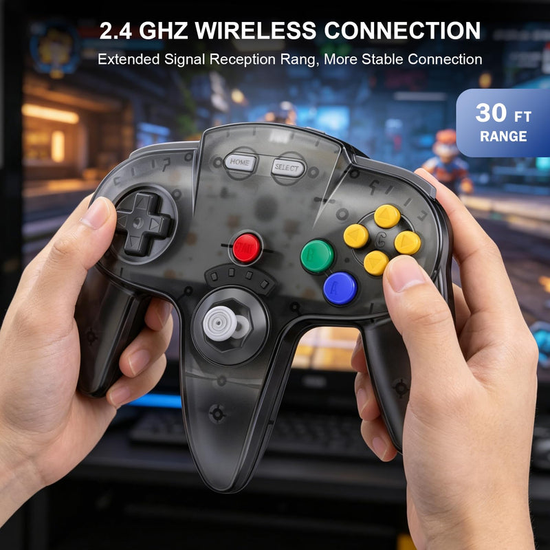 KIWITATA 2 Pack Wireless N64 Controller for Switch Games, 2.4GHZ N64 Remote Wireless Joystick Game Controller Compatible with N64 System, Switch/Switch 2,Windows PC & Mac Clear gray