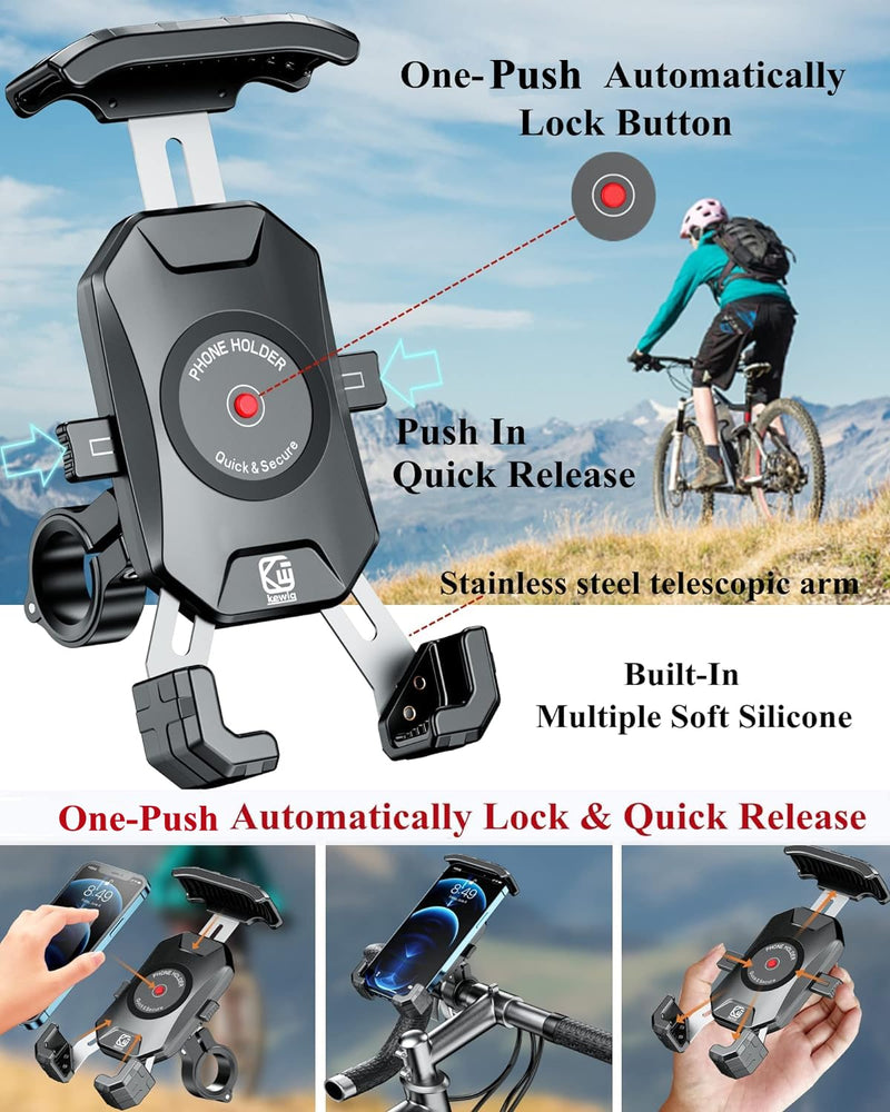  [AUSTRALIA] - BRCOVAN Motorcycle Phone Mount, [1s Lock] [One Hand Operation] Bike Phone Mount, Aluminum Alloy Mounting Base Handlebar Cell Phone Holder for Bicycle Motorcycle ATV Scooter Fit 4''-7'' Smartphones