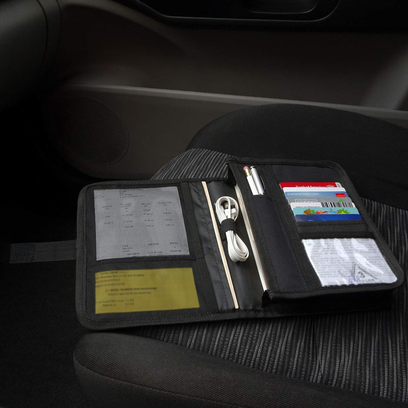 Glove Box Compartment Organizer - Car Document Holder - Owner Manual Case Pouch - Vehicle Storage Wallet for Registration & Insurance Card - Premium Auto Paperwork Holder - Log Book included - Black 1 Pack