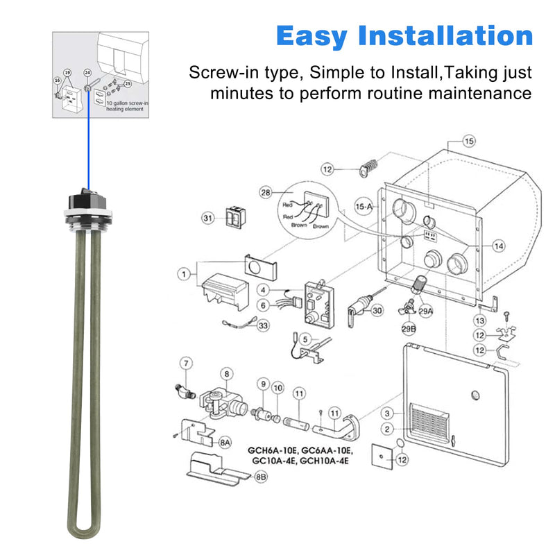 92249 RV Water Heater Element for Atwood Water Heater Parts gc6aa-10e gc10a-4e gh6-3e g6a-4e gch6-4e gch6-7e 1400W 110V/120V Screw-In type