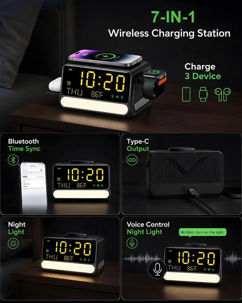 Upgraded 7-in-1 Wireless Charging Station for Apple&Samsung,Magnetic Charger with Voice-Controlled Night Light,for iPhone 17/16/15/14 Pro Max,Samsung Galaxy,Google Device,Apple&Samsung Watch,AirPods