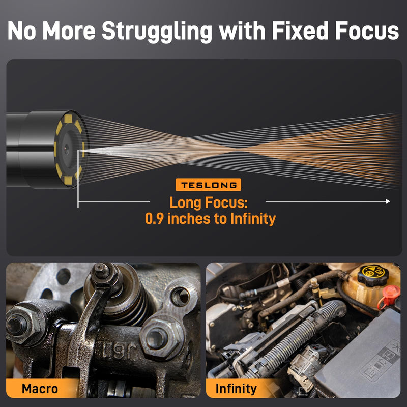Teslong 2.0MP HD AF Auto Focus Borescope, 16.5ft Flexible Endoscope with Adjustable Lights, USB-C Inspection Camera for Plumbing, Automotive, Wall, for iPhone 15/16 & Android, Long Focus & Autofocus