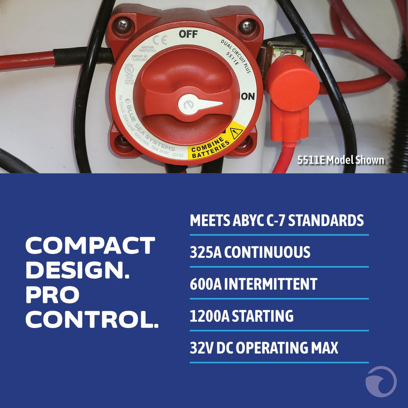 Blue Sea Systems e-Series Battery Switch Selector 4 Position, 32V DC, 325A Red, 9001e Selector 4 Pos.