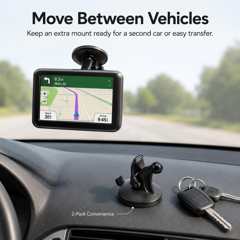 2 Pack GPS Car Mount for Garmin, Windshield Dashboard with Strong Suction Cup, 17mm Ball Mounting Pattern Replacement for Garmin Nuvi, Drive, DriveSmart