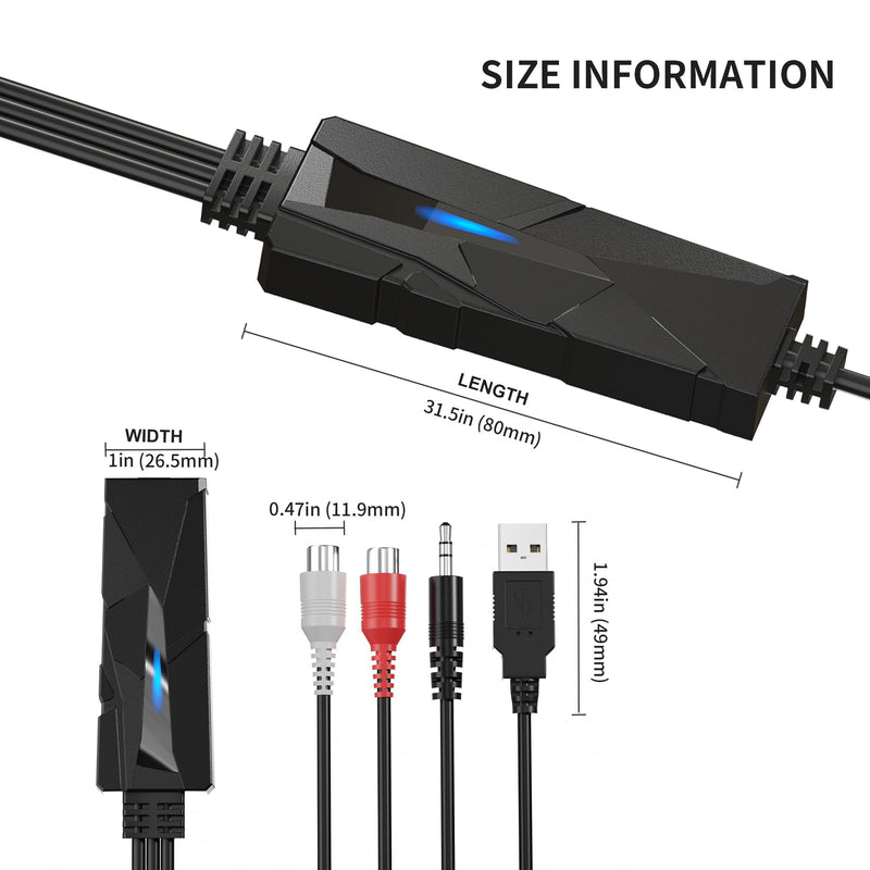 DigitalLife AuralynX Series | USB Audio Capture Device – Convert Cassette Tapes to MP3, RCA & 3.5mm Input, Compatible with Windows, Mac & Linux, for Content Creators & Educators (AV202-B, 1-Pack) 1 Pcs/Pack, AV202-B
