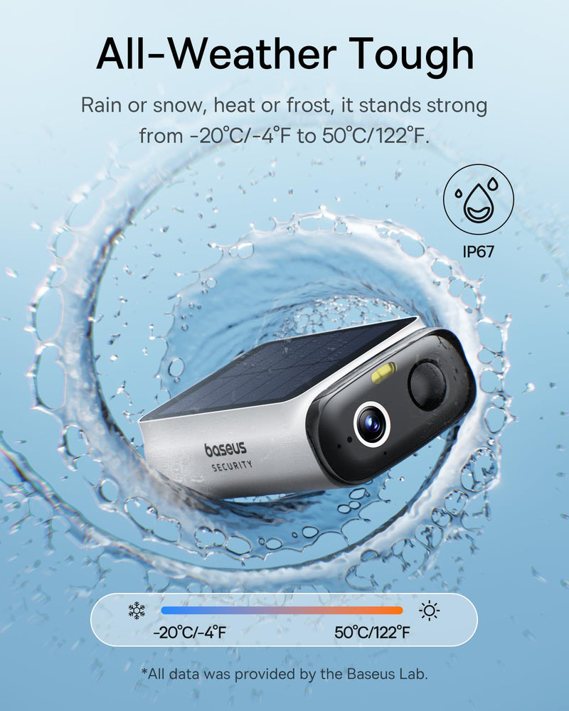 Baseus Solar Security Cameras Wireless Outdoor S1 Lite, 2K QHD Solocam, Continuous Power, Color Night Vision, AI Human Detection, IP67, No Monthly Fee, Local Storage, Works with Alexa & Google Home 2K Solocam