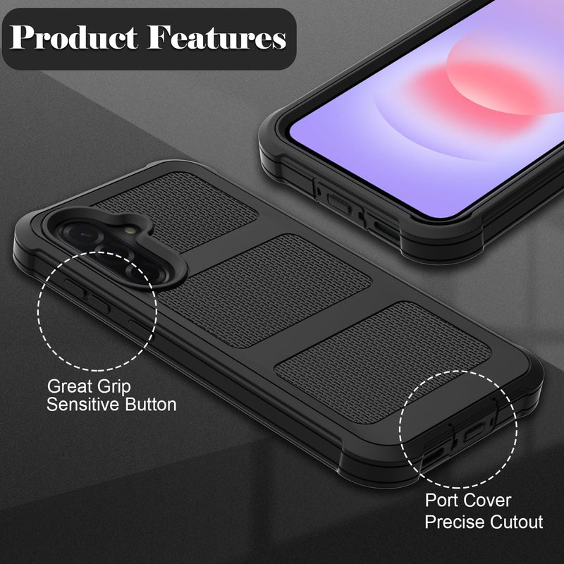 for Samsung Galaxy A37 5G Case with 2 Pack Tempered Glass Screen Protector, [Holster Series] Belt Clip Heavy Duty Shockproof Military Grade Drop Protective Cell Phone Case Cover (Black) Black for Galaxy A37 5G