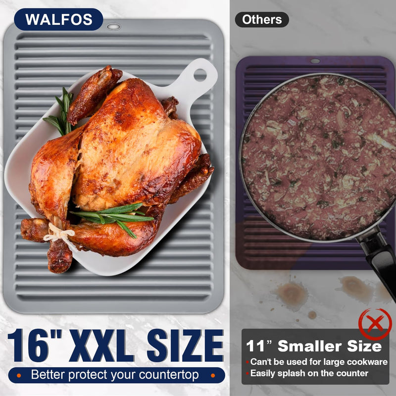 Walfos Large Silicone Trivet 16x12 Inch, Hot Pads for Kitchen, Heat Resistant Pot Holders Trivets for Hot Dishes, Hot Pots and Pans, Quartz Countertops, Gray, 2 Pack 16x12in, 2 Grey XXL Trivet