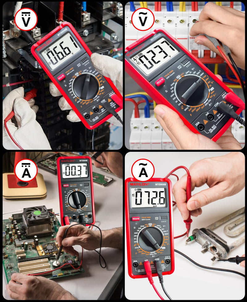 MY8906B Multimeter Tester TRMS Digital Multimeter 750V-1000V Measures DC/AC Voltage DC/AC Current Resistance Continuity Diodes Frequency Transistor HEF NCV Live Wire Detection