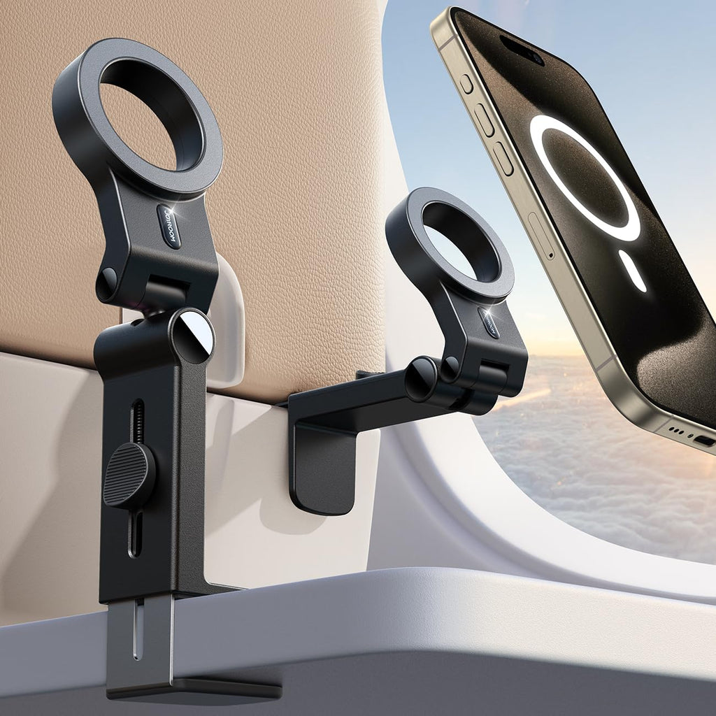 JOYROOM for Magsafe Airplane Phone Holder Travel Essentials,【𝗙𝘂𝗹𝗹 𝗔𝗻𝗴𝗹𝗲 𝗥𝗼𝘁𝗮𝘁𝗶𝗼𝗻】 Hands-Free Plane Phone Holder, Airplane Travel Accessories for iPhone 15 Pro Max & Magsafe Case Black 1 Unit