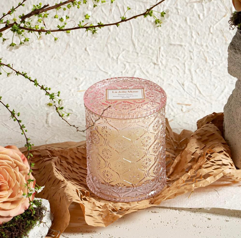 LA JOLIE MUSE Santal Rose Scented Candle – Saffron, Rose & Leather | 6 oz Natural Soy Wax | 40 Hours Clean Burn | Self Care Gifts for Women | Elegant Home Decor
