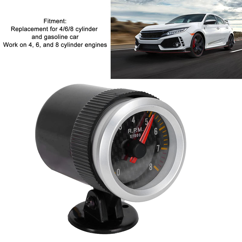 Tacho Gauge,Tachometer 52mm/2.05in 0‑8000 RPM Carbon Fiber Panel Pointer 12V Universal for 4 6 8 Cylinder Engines SUV