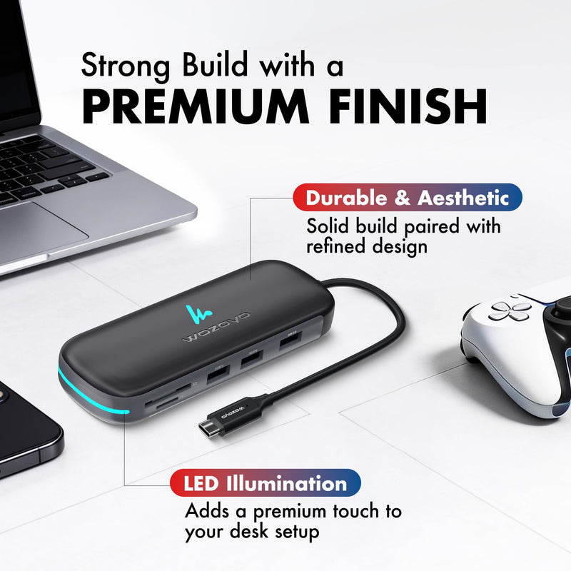 Type C 9 in 1 Wozoyo Docking Station with 2XUSB 5Gbps, 2X4K HDMI, Gigabit Ethernet, SD & TF Card Reader, PD 100W, USB 2.0, USB-C Hub, Compatible with Thunderbolt 4, macOS, Windows, Android & iOS 9-in-1