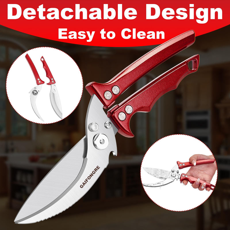 Poultry Shears Heavy Duty,Kitchen Shears for food Heavy Duty,Kitchen Scissors All Purpose,Chicken Shears,Fish,Meat,Easily Separable for Thorough Cleaning,Dishwasher Safe (Red) Red