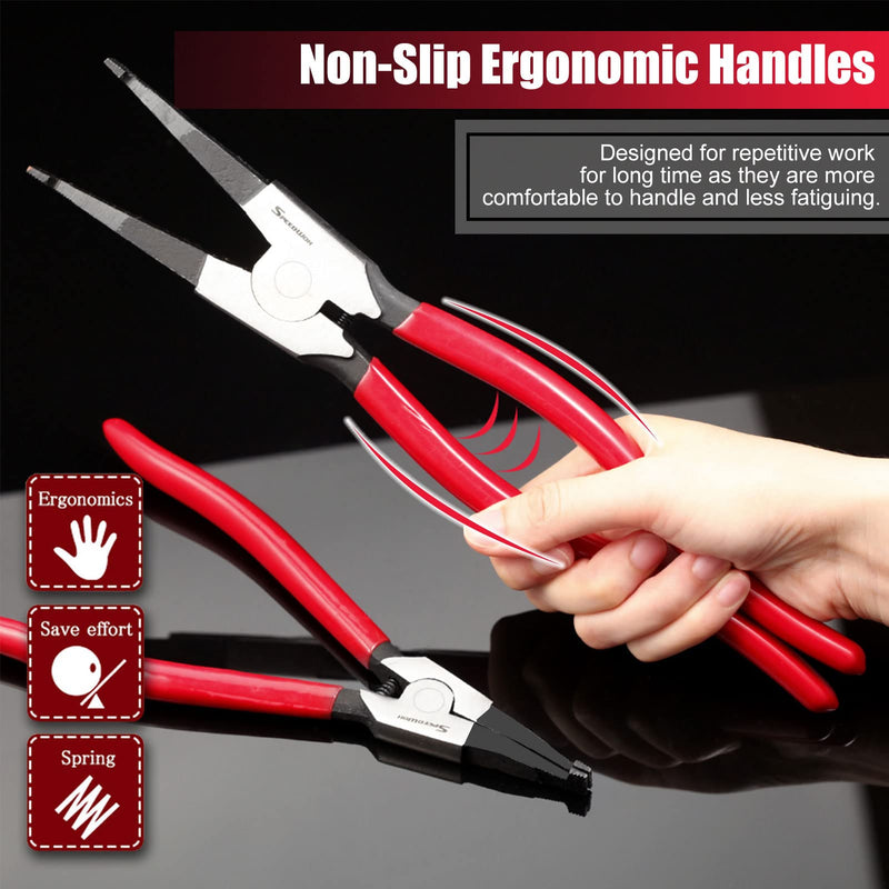 SPEEDWOX 2 Pcs Special Ring Retaining Ring Pliers Set Lock Ring Pliers Flat for Removing Installing Gearshift Locking Rings Angle Tip Circlip Plier Automobile Transmission Clutch Tool Fathers Day Gift 8"&11"