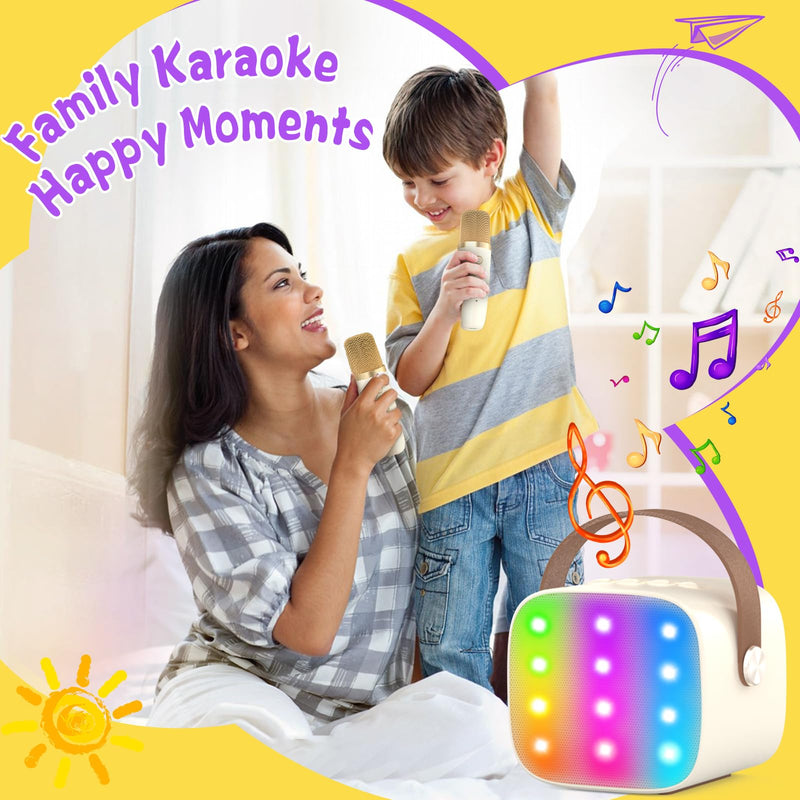 Mini Karaoke Machine,Funny Toys Christmas Birthday Gifts for Kids Age 4-12 Girls,Boys,Adults,MEGUO Karaoke Microphone Toys for 4,5,6,7,8,9,10,11,12+ Year Old Girls Boys (Beige2-LED) Beige2-LED