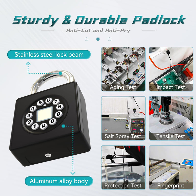 SFW Fingerprint Padlock with Key,Heavy Duty Combination Lock Locker,Water Resistance with Codes APP Access for Outdoor Fence Gate Pool Shed Gym Lock Storage