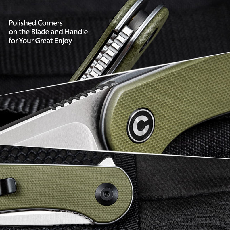 CIVIVI Knives Elementum Folding Pocket Knife 2.96" D2 Satin Blade,G-10 Handles C907E (Green) Green