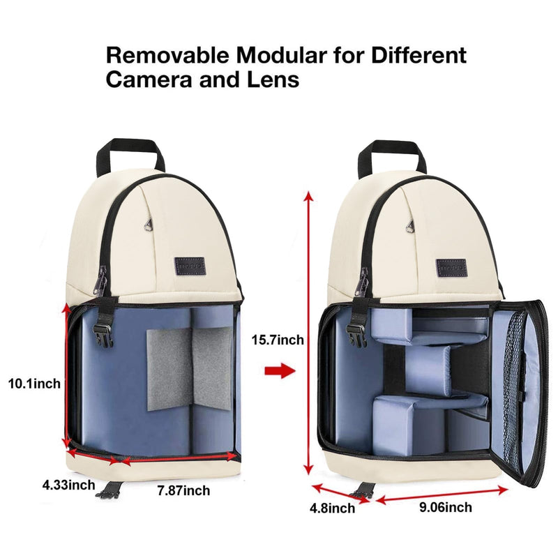 MOSISO Camera Sling Bag, DSLR/SLR/Mirrorless Camera Case Camera Backpack | Shockproof Photography Bag with Tripod Holder&Removable Modular Inserts Compatible with Canon/Nikon/Sony/Fuji, Beige