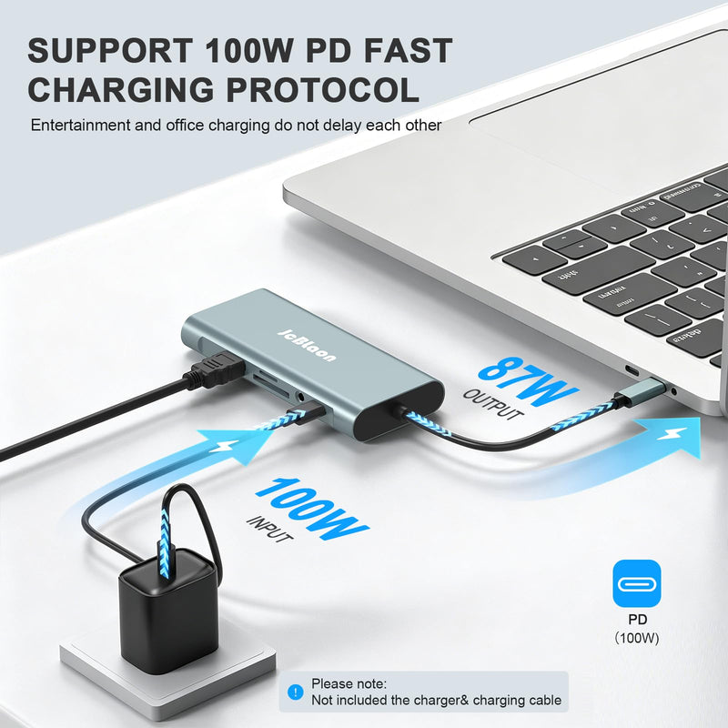 11-in-1 USB C Docking Station with 4K@30Hz HDTV, 1080P VGA, Gigabit Ethernet, 87W PD, 3 USB 3.0 *1 USB 2.0 Ports, SD/TF Card Reader, 3.5mm Audio Jack, Compatible with MacBook Pro/Air, iPad Pro