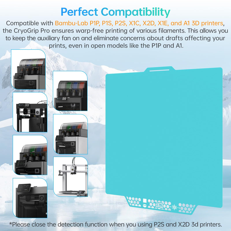 BIQU CryoGrip Pro Glacier for Bambu-Lab P1P/P1S/P2S/X1C/X1E/X2D/A1 3D Printers 257x257MM Build Plate Double Sided Fine Textured Surface Platform High Adhesion & Upgrade Removable Heated Bed Cover Glacier-Original(P1P/P1S/P2S/X1C/X2D/X1E/A1)