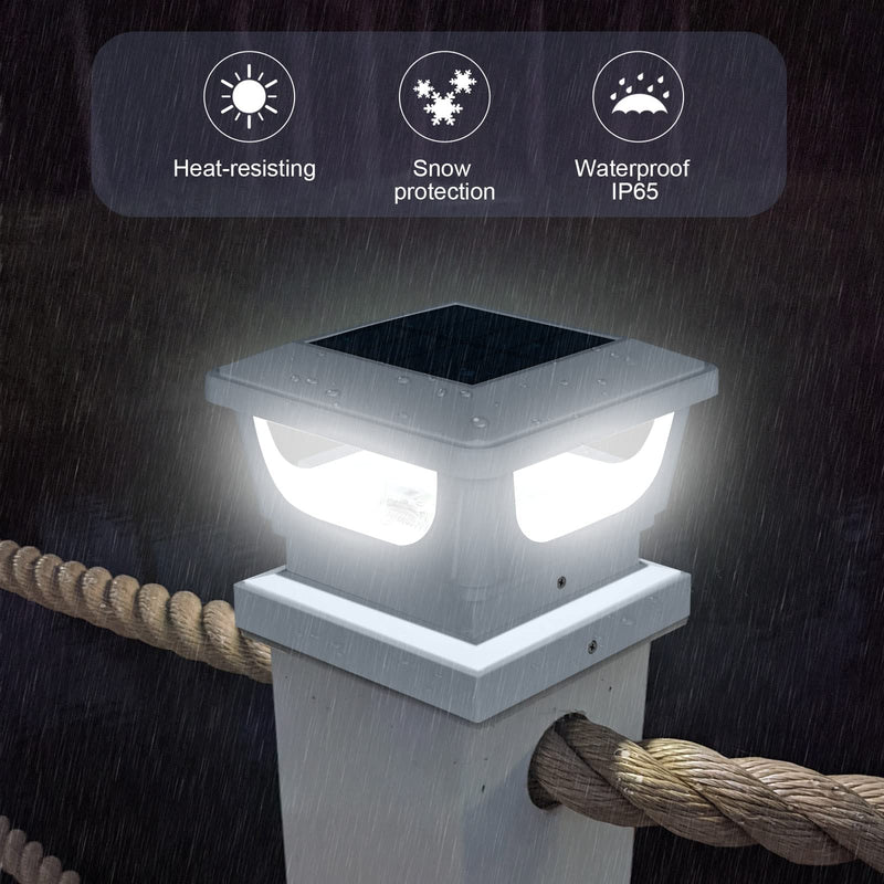 FVTLED Solar Post Cap Lights Outdoor, Fence Post Solar Lights for 3x3, 4x4 Posts Patio Fence Deck Garden Decor, IP65 Waterproof High Brightness Cool White 6500K LED Lighting (2 Pack, White) 2 Pack