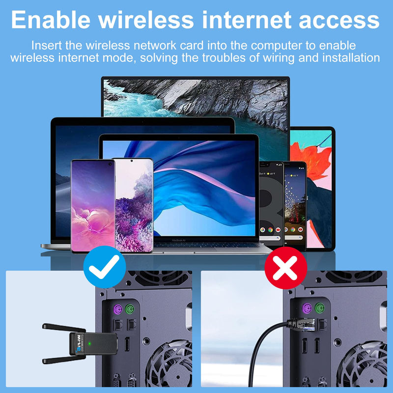 USB WiFi 6 Adapter with Bluetooth 5.2, Dual 3dBi Antennas for 5GHz/2.4GHz Wireless Network - High-Speed Dual Band Adapter for Desktop PC, Laptop, Windows 11/10/7, Gaming/Streaming Compatible Black
