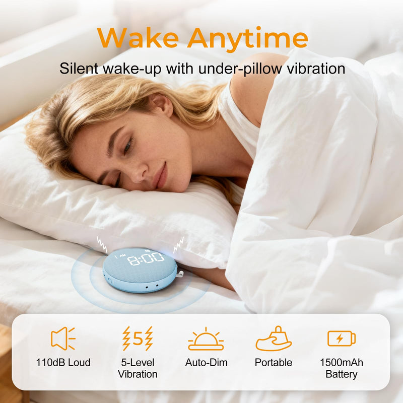 Gianna Alarm Clock for Heavy Sleepers - Vibrating Alarm Clock, 3 Wake Modes, Auto-Dimming, Rechargeable Battery Operated Bed Shaker for Bedroom and Travel Blue