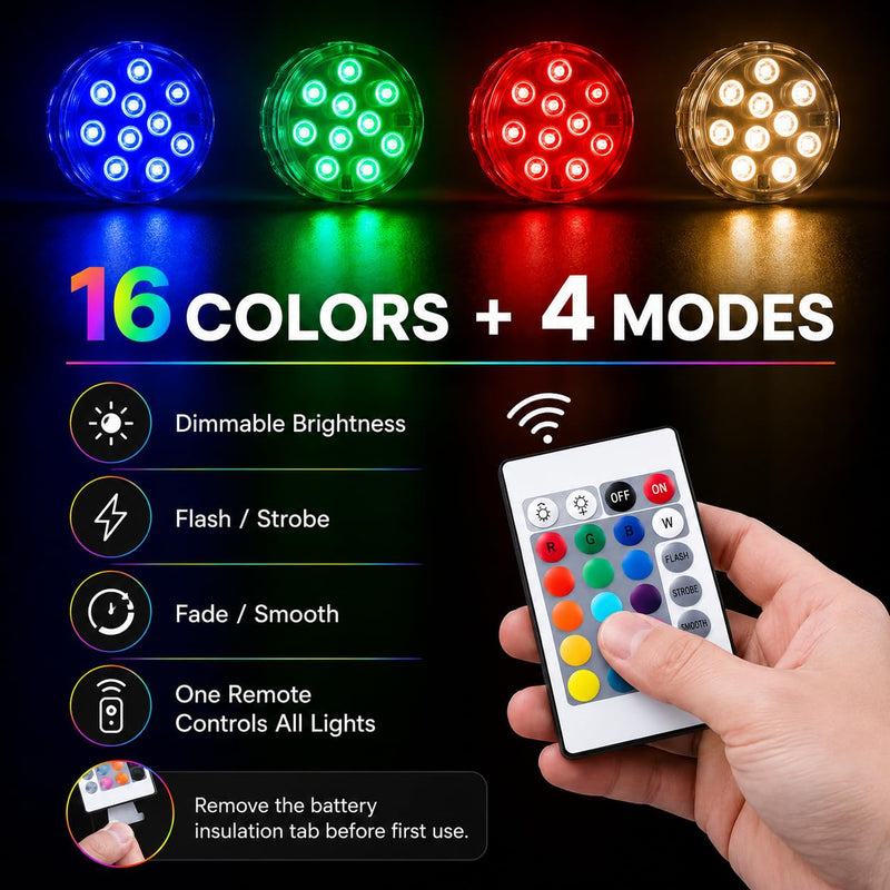 Shangyuan Boat Lights Wireless, Battery Powered Operated Marine Led Interior Light for Boat Deck Courtesy Light, for Fishing Pontoon Sailboat Kayak, Remote Control Multi Color Changing, RGB, 4PCS