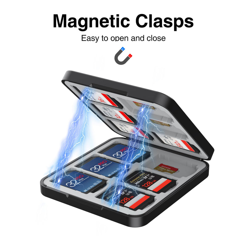 HEIYING Memory SD Card Holder with 24 Card Slots for Micro SD Cards | 12 SD + 12 Micro SD Slots, Magnetic Closure, Compact Portable Storage case with Soft Silicone Interior for Card Protection Checkered Black