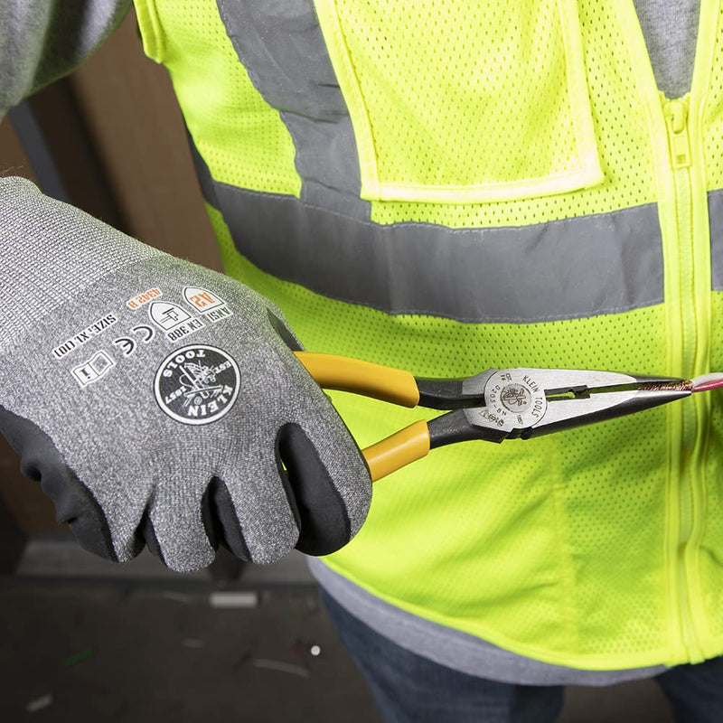 Klein Tools D203-8N Needle Nose Pliers and Wire Stripper, Long Nose Side Cutters with Wire Striping Hole, Heavy Duty Alligator Pliers, 8-Inch Side Cutting/Wire Stripping
