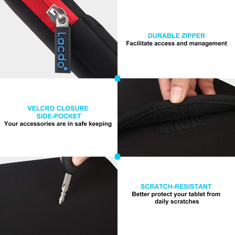 Lacdo Tablet Sleeve Case for 11 inch iPad Pro M4 / 11 inch iPad Air M2 / 10.9 inch iPad / 10.2" iPad / 10.9" iPad Air / 10.5 iPad Pro Air, 11 inch Samsung Galaxy Tab A9+ Bag, Fit Magic Keyboard, Red 9-11 Inch