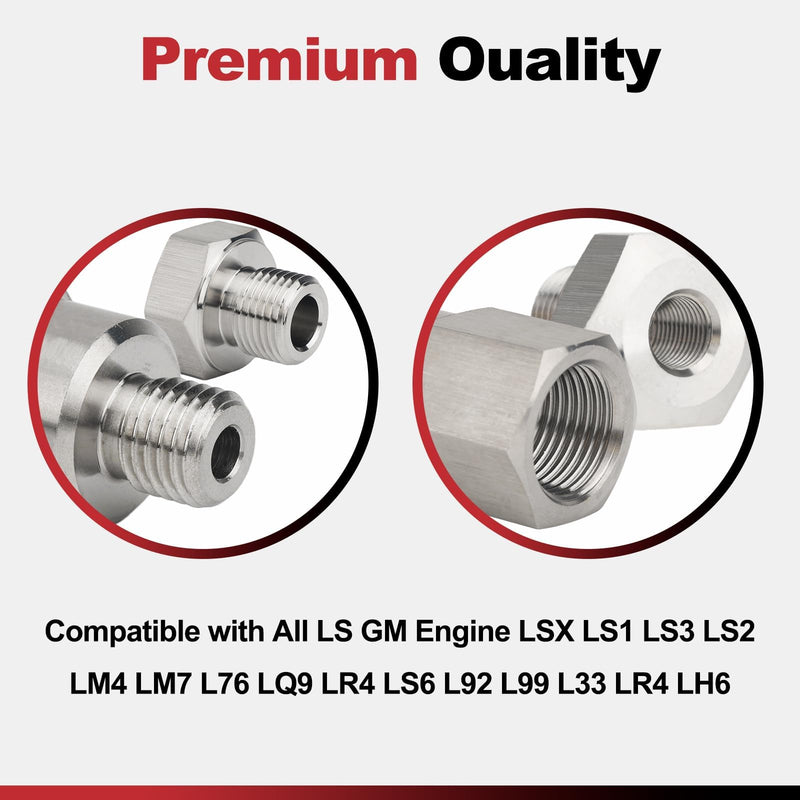 Stainless Steel Coolant Temperature Sensor Adapter M16 1.5 to 1/8 NPT,LS Swap Oil Pressure Sensor Adapter M12 1.5 to 3/8 NPT for All GM LS Engines LS1 LSX LS3 5.3L 6.0L 6.2L