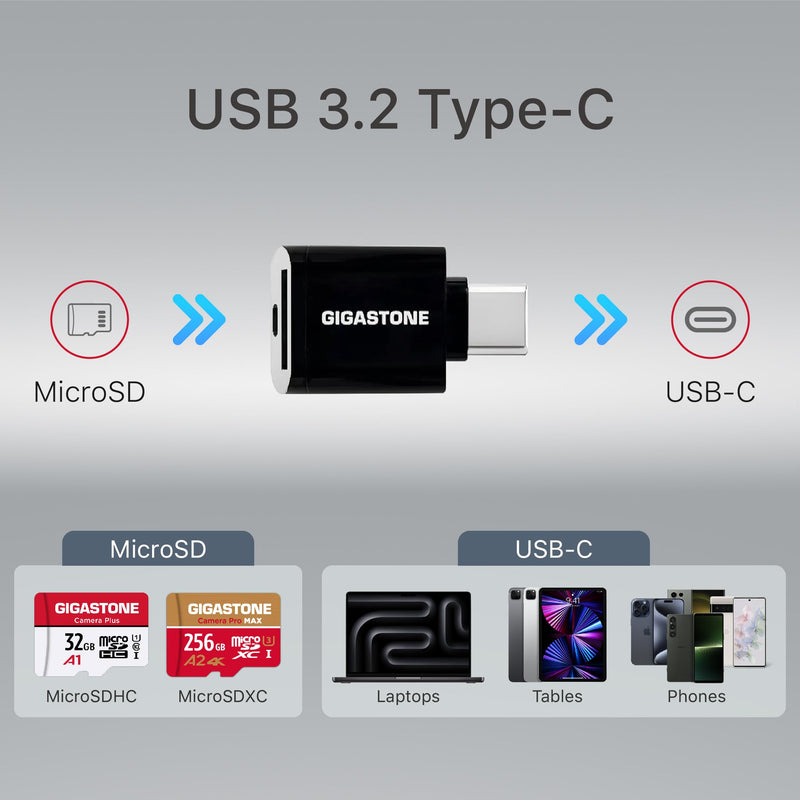  [AUSTRALIA] - [5-Yrs Free Data Recovery] GIGASTONE 256GB Micro SD Card with USB 3.2 Type C Card Reader, 4K Camera Pro MAX, A2 V30 MicroSDXC Memory Card for Gopro, 4K UHD Video, Up to 130/85 MB/s with Adapter