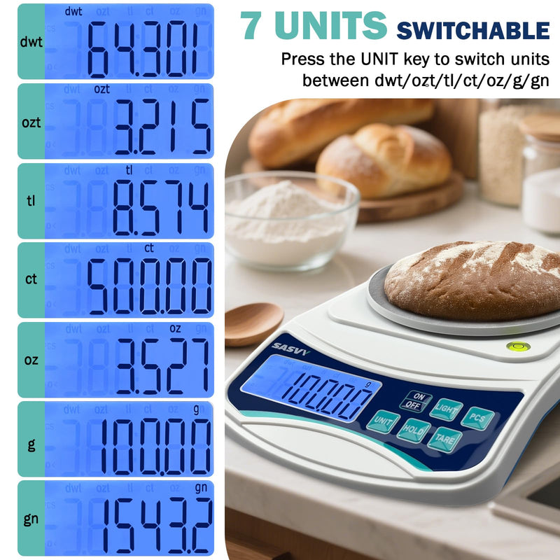 Digital Lab Scale 1000g x 0.01g oz/g/ct/DWT/tl/gn/ozt Precision Electronic Scientific Scale Analytical Balance for Laboratory Jewelry Kitchen, Includes 100g Weight and 2 x AAA Batteries