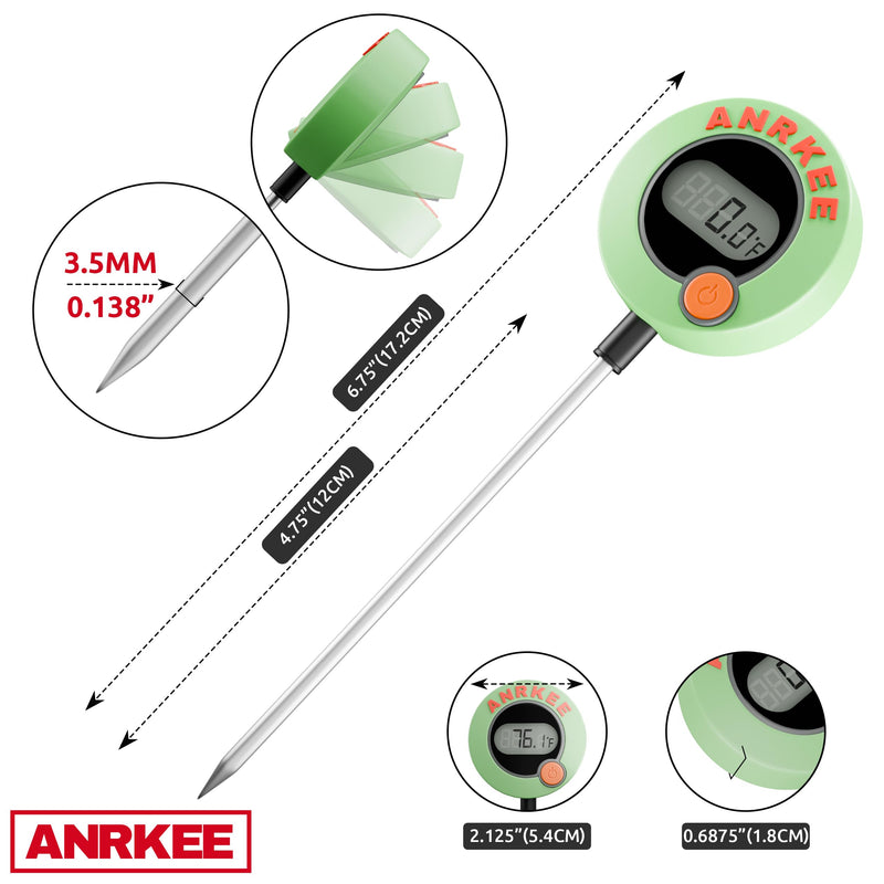Digital Temperature Probe HVAC Thermometer with LCD Display, Phosphorescent Cover, Magnetic Mount, Fahrenheit and Celsius, Foldable Display, Probe Tip Protector and Hanging Mount