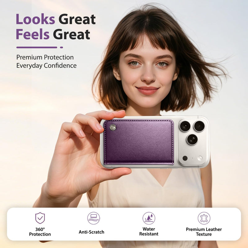 Magnetic Wallet for iPhone, Detachable Magnetic Card Holder Compatible with MagSafe, RFID Blocking Magnetic Phone Wallet with Kickstand for iPhone 17/16/15/14/13/12 Series, Purple