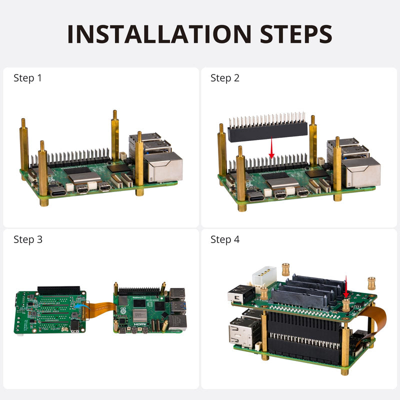 GeeekPi 5 Bay SATA Storage Expansion Board for Raspberry Pi 5 2GB/4GB/8GB/16GB, with 12V DC Power Supply
