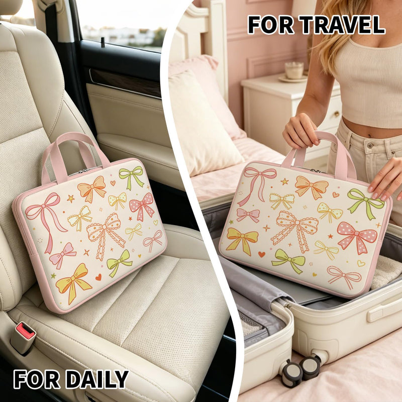 MAYJOYDIY Sweet Bowknot Laptop Sleeve 13-16in Star Heart Computer Cover | Lace Trimmed Bow, Star Heart Print, Shockproof Protective Padding, for Carry Computer Travel Commute, Universal Laptop Case
