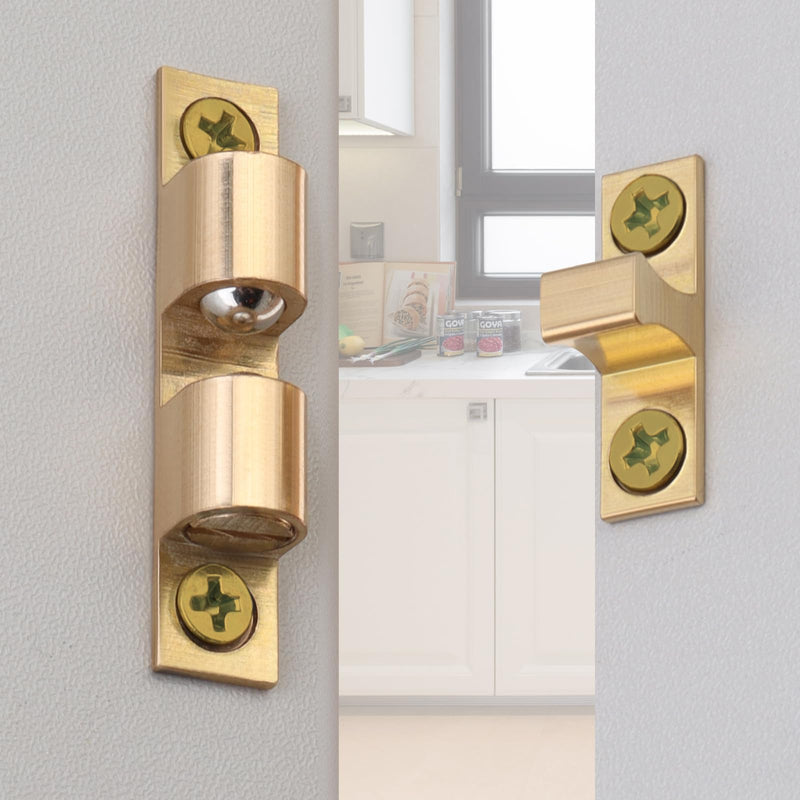 Double Roller Catch Cabinet Latches 70 mm,Solid Brass,Pack of 12,Gold | Adjustable, gold screws, double ball tension roller catches, for RV cabinets kitchen closet furniture doors 70mm