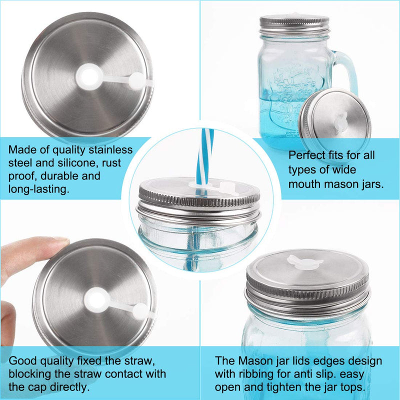 uxcell 4pcs Stainless Steel Wide Mouth Mason Jars Lids with Straw Hole Canning Lids for Drinking & Food Storage