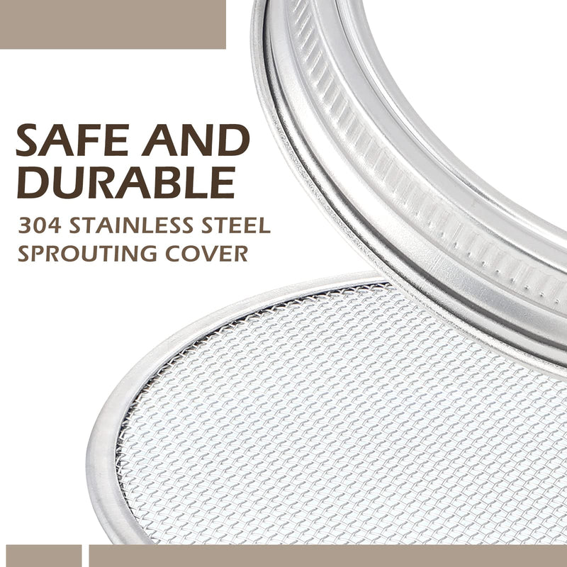 6 Pack Sprouting Lids with Stainless Steel Jar Stands, Blackout Sleeves, Kit for Wide Mouth Mason Jars, Organic Sprouts