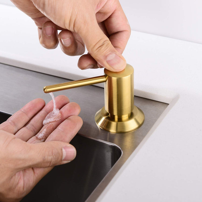 Gold Soap Dispenser for Kitchen Sink, Built in Soap Dispenser Brass, Brushed Gold Pump Head Liquid Lotion Kitchen Commercial with 500ml Bottle