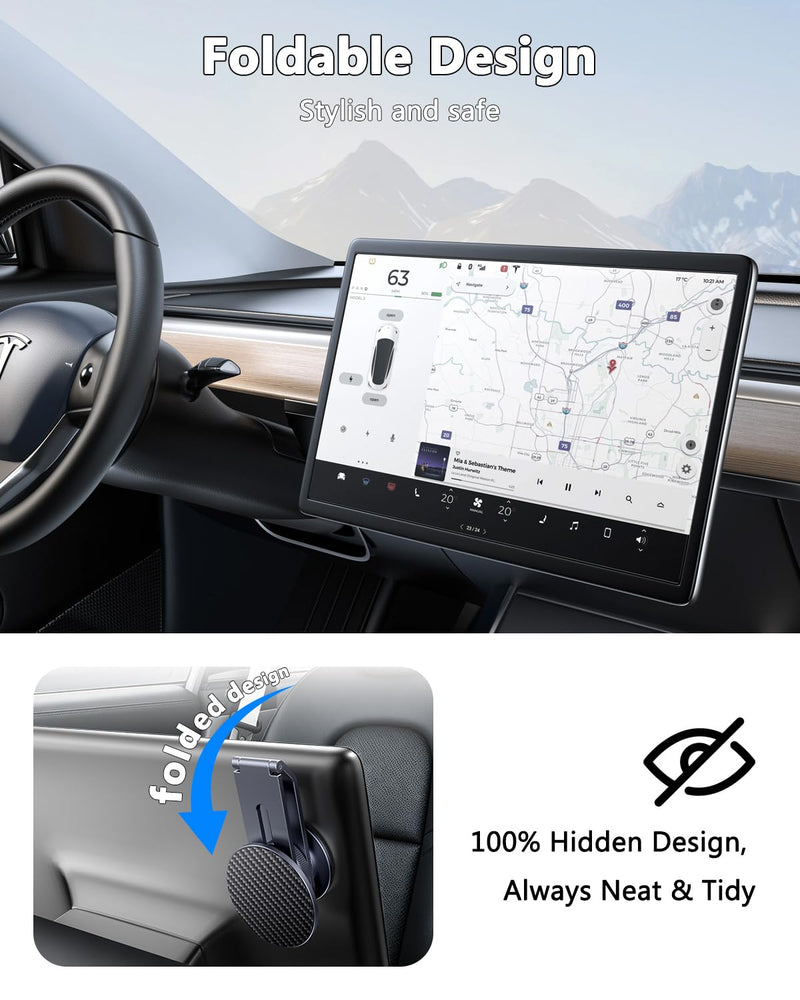 Tesla Model 3/Y/YL/X/S Phone Mount Charger, 15W Fast Charging Car Mount | [Strong Magnet & 100% Hidden & 360° Rotation]Tesla Phone Holder for Magsafe iPhone 17-12 Series, Tesla Model Y/3 Accessories