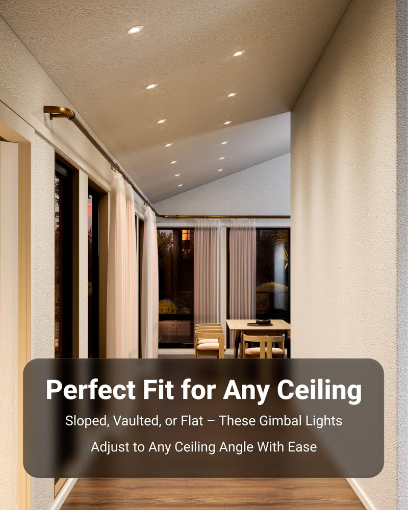 Sunco 4 Inch Gimbal LED Recessed Light Slim, 900LM High Brightness, 2700K/3000K/4000K/5000K/6000K Selectable, 8W, Angled Directional Canless Downlight with JBox - ETL & FCC 4 Pack