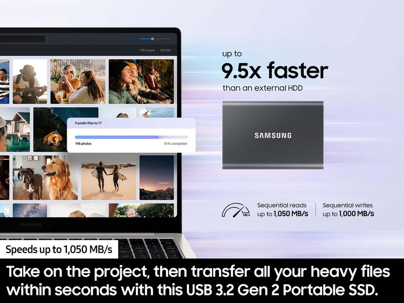 SAMSUNG T7 Portable SSD, 1TB External Solid State Drive, Speeds Up to 1,050MB/s, USB 3.2 Gen 2, Reliable Storage for Gaming, Students, Professionals, MU-PC1T0T/AM, Gray Titan Gray 1 TB
