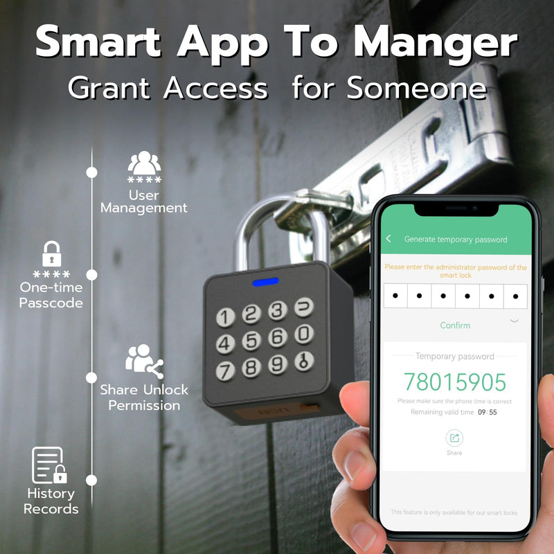 Smart Locker Lock with Code, Fingerprint Keyless Biometric Padlock, Weatherproof Biometric Combo Lock with Bluetooth APP, Smart Combination Pad Lock Storage Unit Outdoor Fence Gate Shed