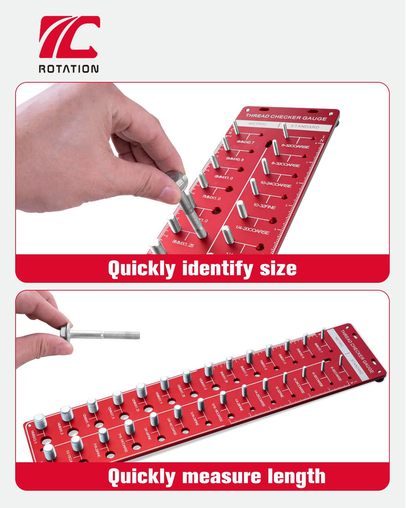 ROTATION Thread Checker, Nut and Bolt Gauge, Bolt Size and Thread Identifier Tool – Comprehensive Thread Measuring Kit