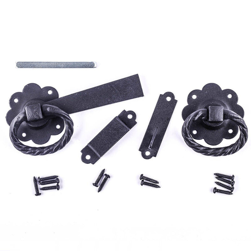 Renovators Supply Manufacturing Black Wrought Iron Floral Ring Pull Gate Latch Fence Door Lock with Mounting Hardware Pack of 1