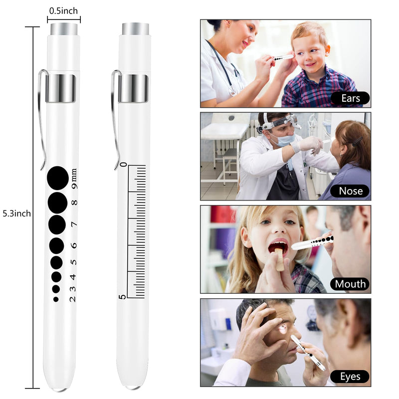 Pen Lights for Nurses Pen Light with Pupil Gauge and Ruler Reusable Penlight Medical Pen Light for Doctors Nursing Students EMT EMS White Light LED Penlights for Nurses with 4 Batteries 2pcs White